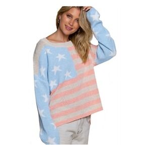 POL American Flag Sweater Women Medium Red‎ White Blue Excellent BST40A Stars